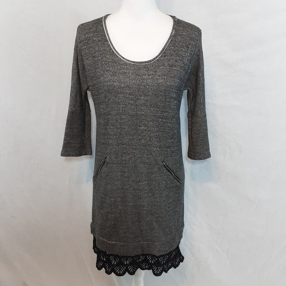 Dolan Gray Sweater Dress XS Fiona Tunic Lace Trim Crochet Hem Casual Chic - Picture 3 of 6